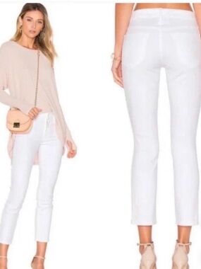 MOTHER White Ankle Crop Straight Jeans